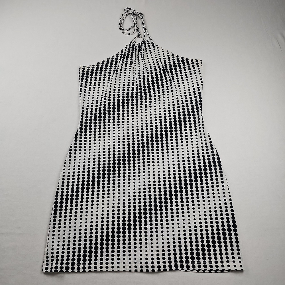 Wet Seal Y2K Halter Mini Dress Women' Size M Black White Polka Dot Retro